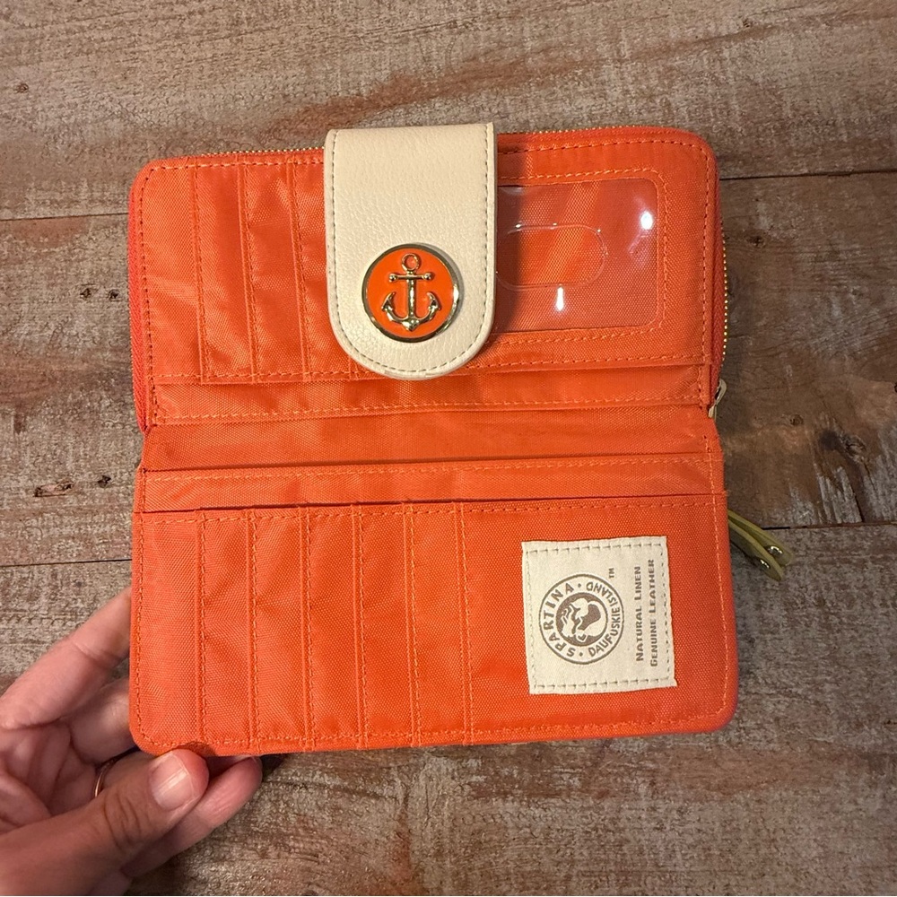 Spartina 449 Haig Point Yacht Club Wallet Coastal Nautical Navy Green Orange - Picture 4 of 13